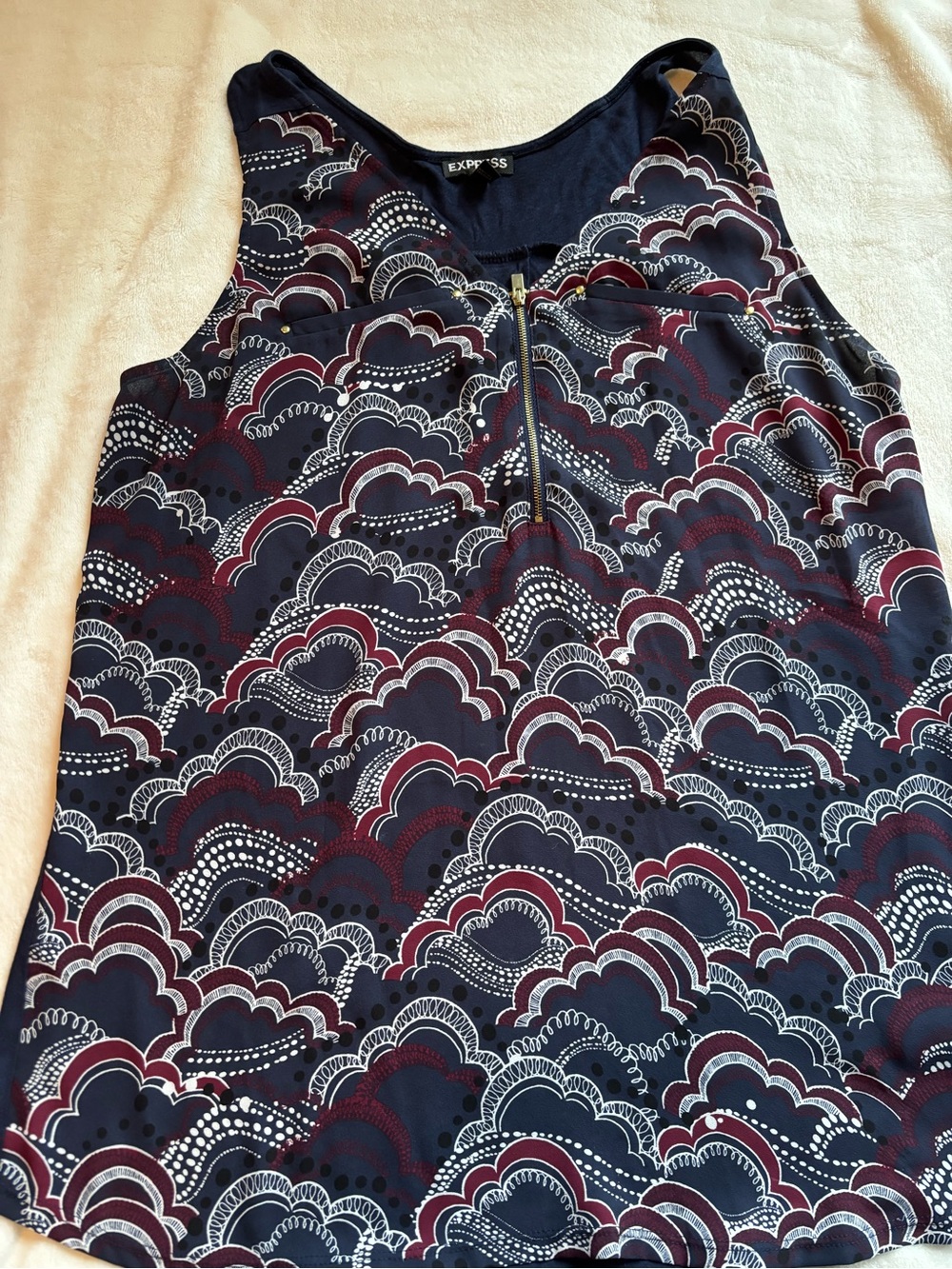 Express Navy, Burgundy & White Patterned Tank Top